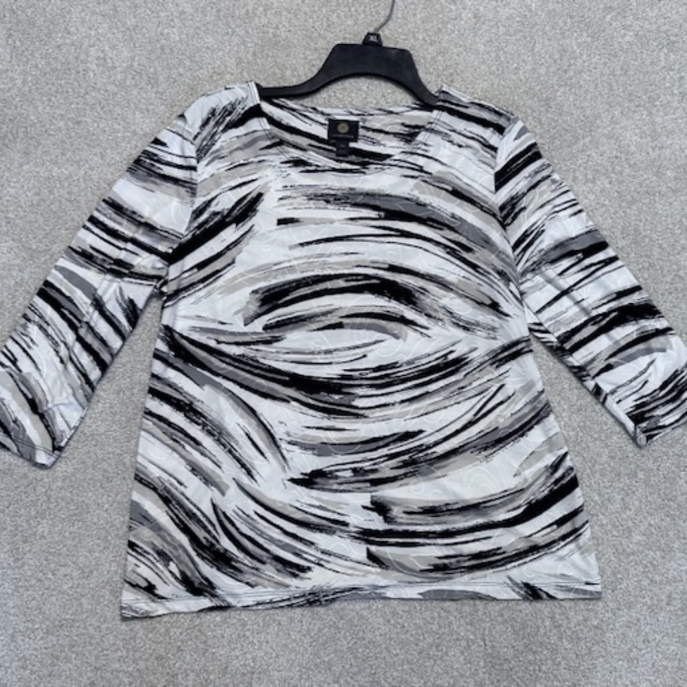 JM Collection Ivory/Taupe/Black Stretchy Knit ScoopNeck 3/4 Sleeve Top XLPetite